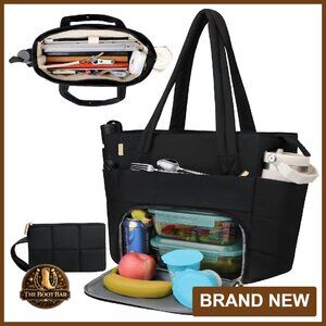 Large Insulated Lunch Tote with 15.6" Laptop Compartment, Lightweight Puffer